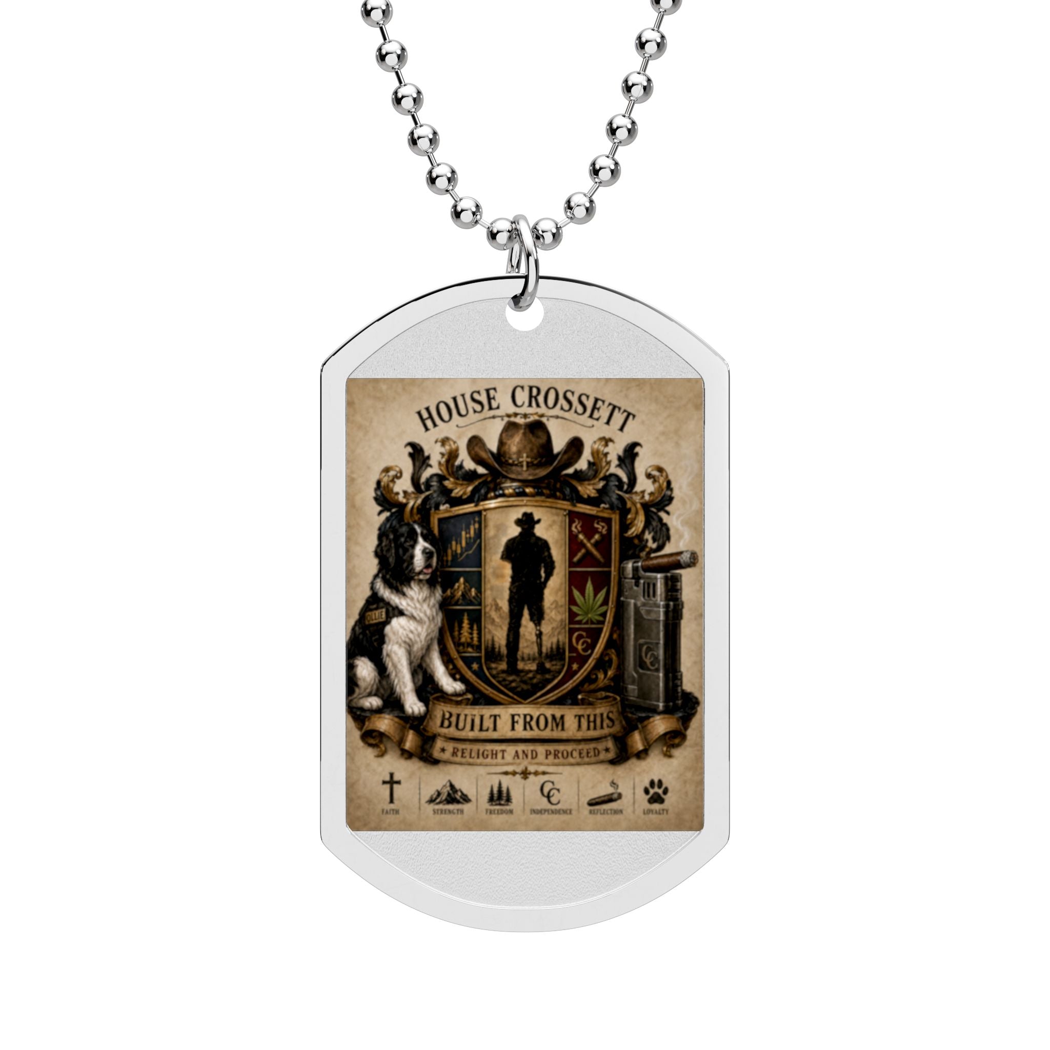 Dog Tag Necklace — Vintage 'House Crossett' Crest Pendant