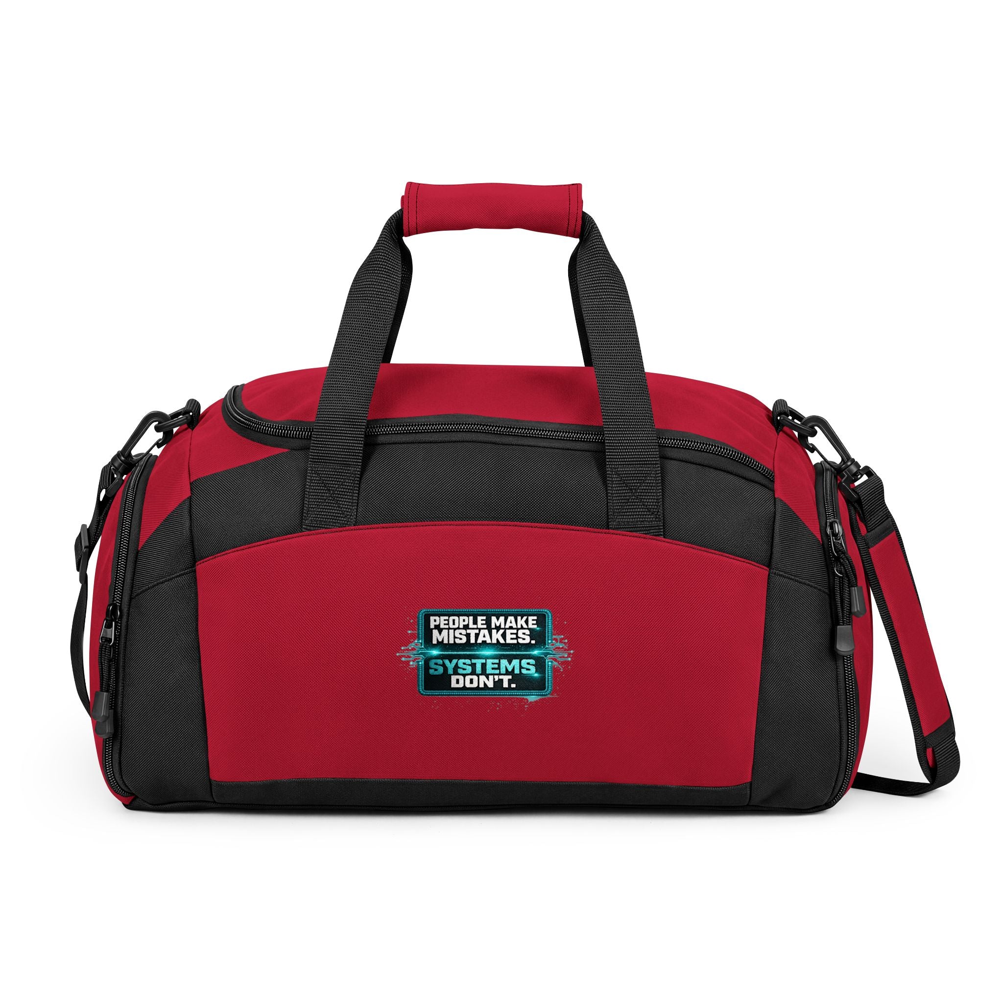 Krebs are Solutions Gym Bag — 'People Make Mistakes, Systems Don’t' Motivational Workout Duffel