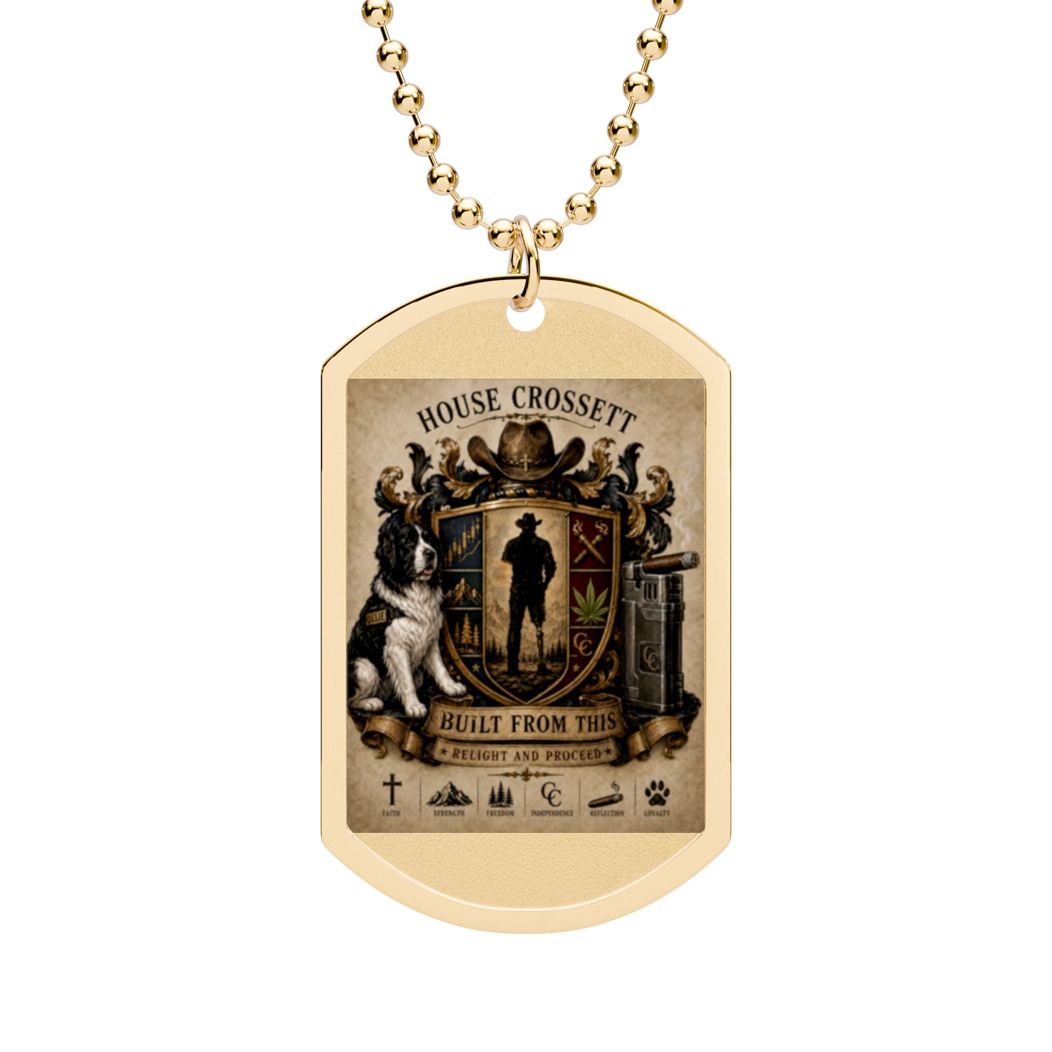 Dog Tag Necklace — Vintage 'House Crossett' Crest Pendant