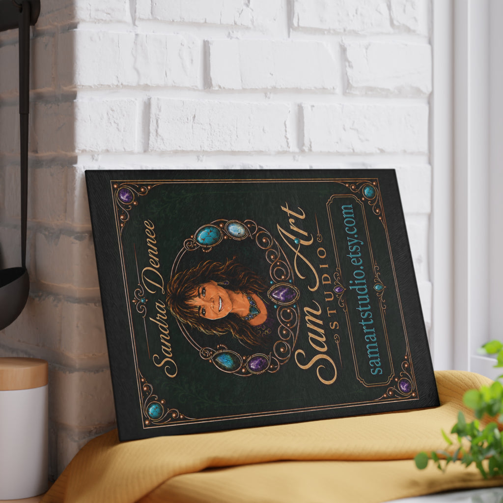 Sam Art Studio Decorative Glass Cutting Board — 'Sam Art Studio' Portrait & Jewelry Motif