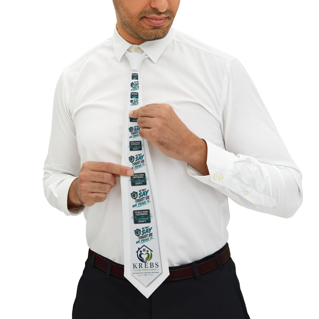 White Printed Necktie — 'Say What You Want' Logo Design (KREBS)