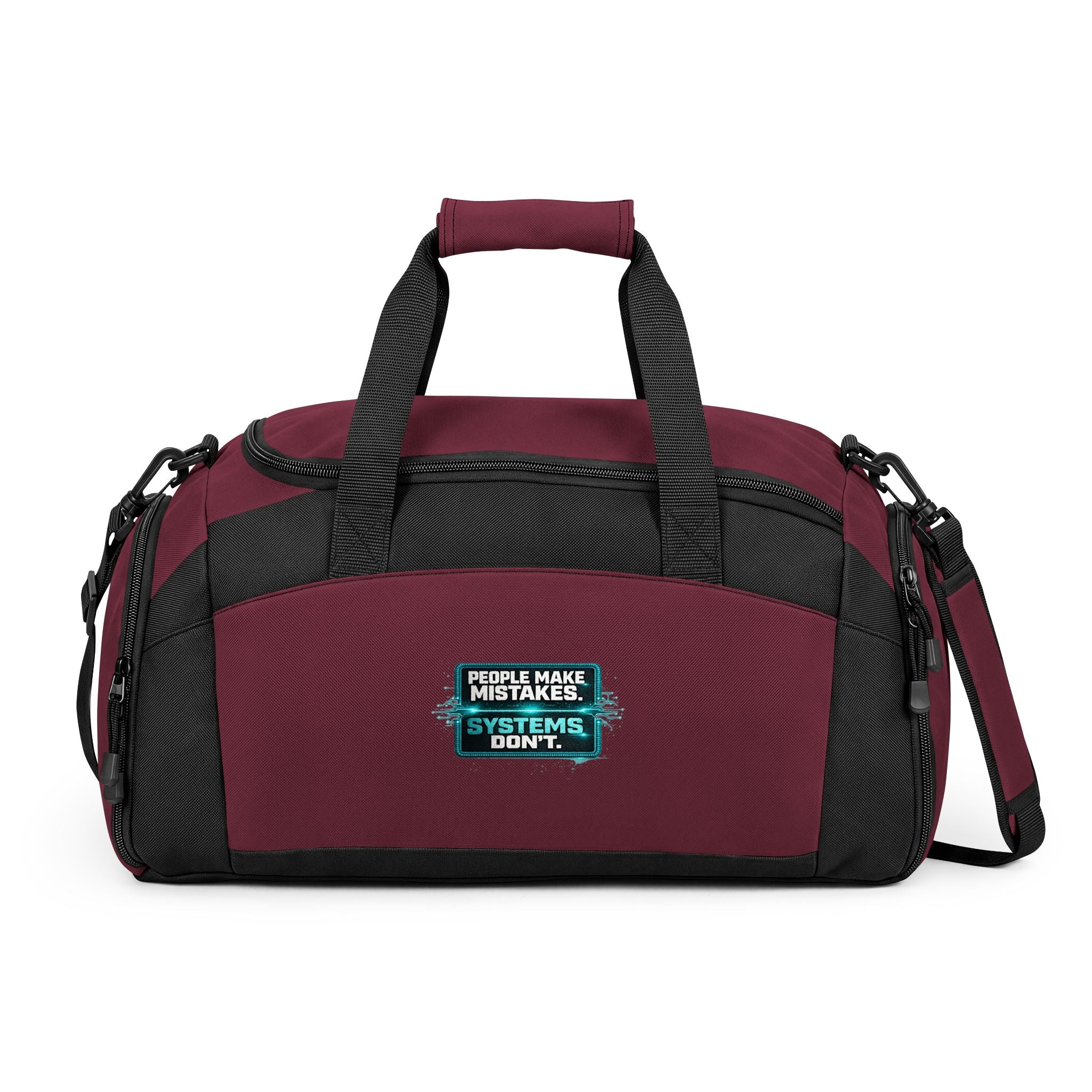 Krebs are Solutions Gym Bag — 'People Make Mistakes, Systems Don’t' Motivational Workout Duffel