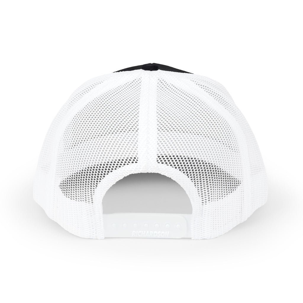 CrossCo Logo Snapback Trucker Cap — Embroidered Black & White Mesh Hat