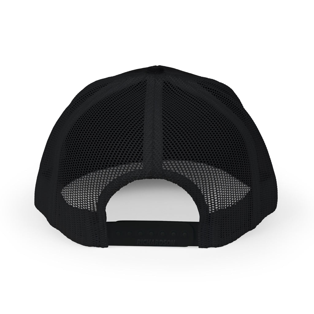 CrossCo Logo Snapback Trucker Cap — Embroidered Black & White Mesh Hat