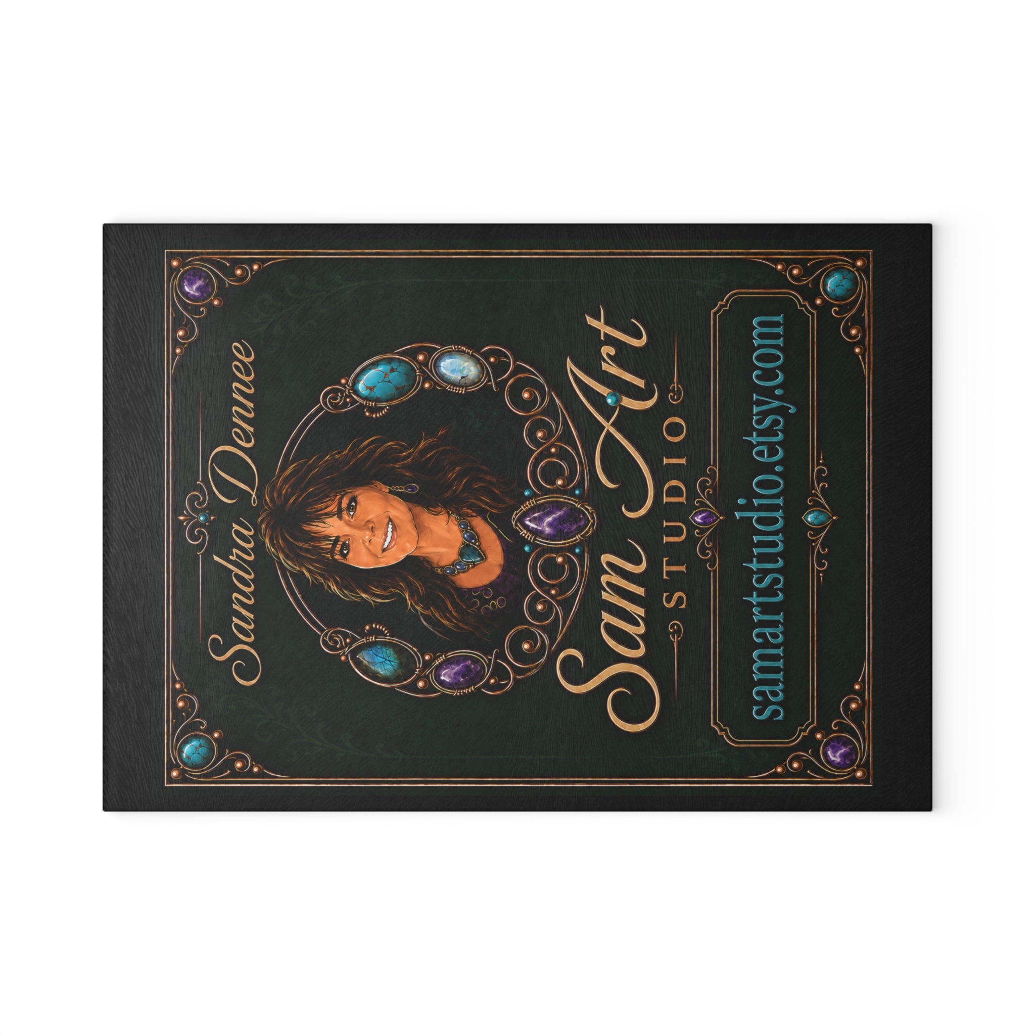 Sam Art Studio Decorative Glass Cutting Board — 'Sam Art Studio' Portrait & Jewelry Motif