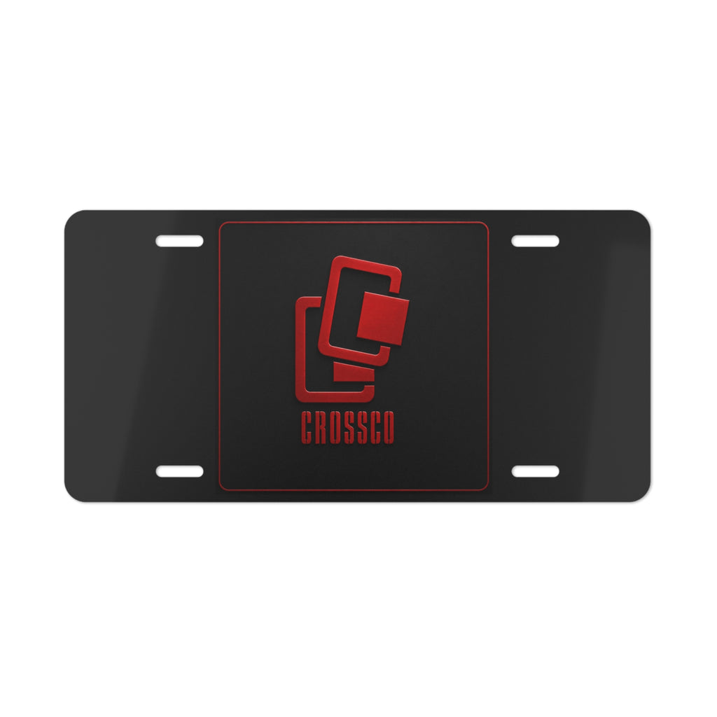 Custom Red CrossCo Logo Vanity Plate - Glossy Black or Brushed Aluminum License Plate