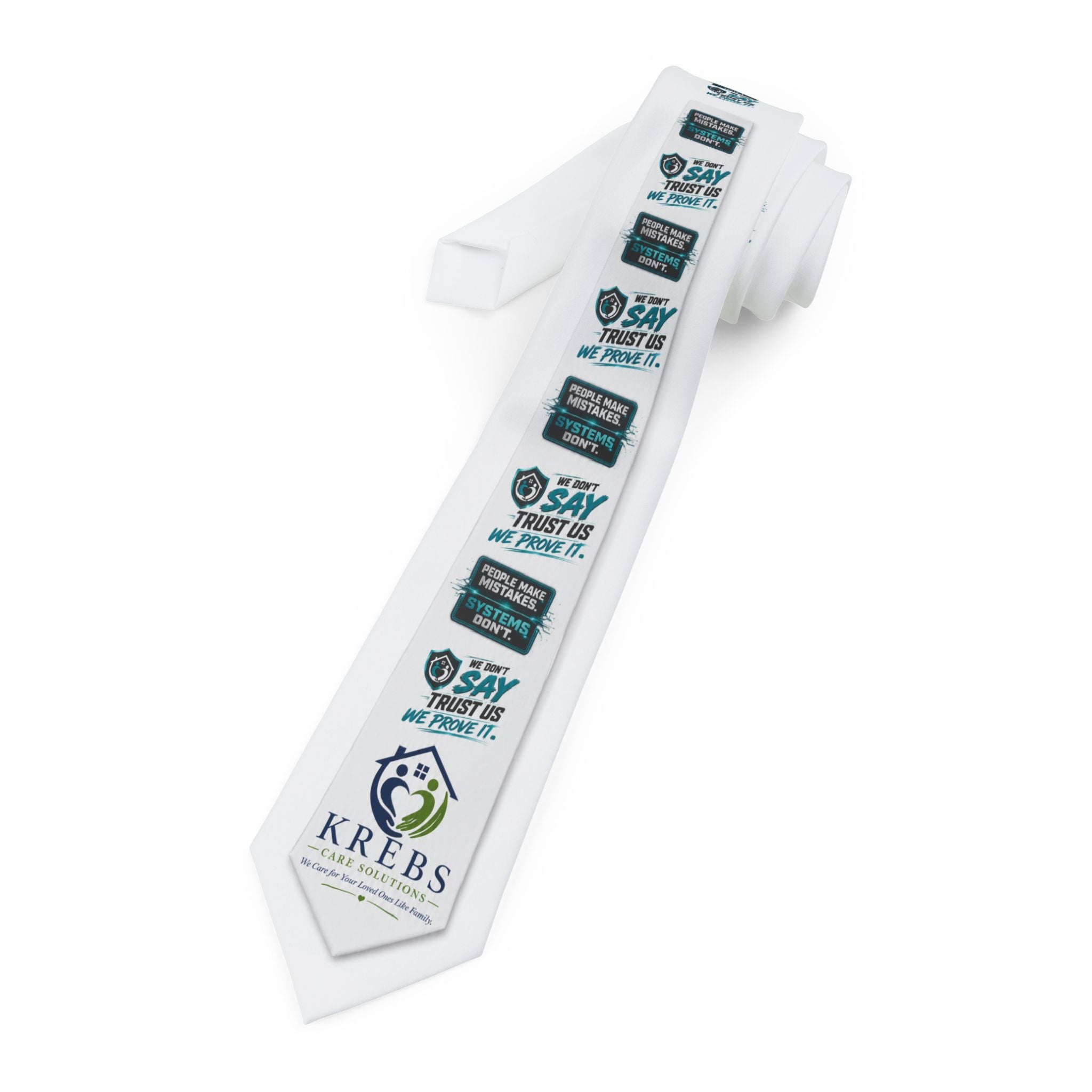 White Printed Necktie — 'Say What You Want' Logo Design (KREBS)