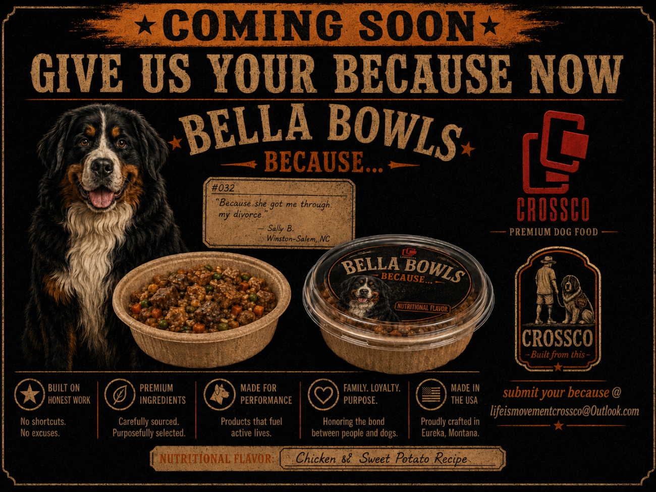 COMING SOON! -- Bella Bowls — Premium Dog Meals Built for Dogs on the Go -- Send Us Your Because!